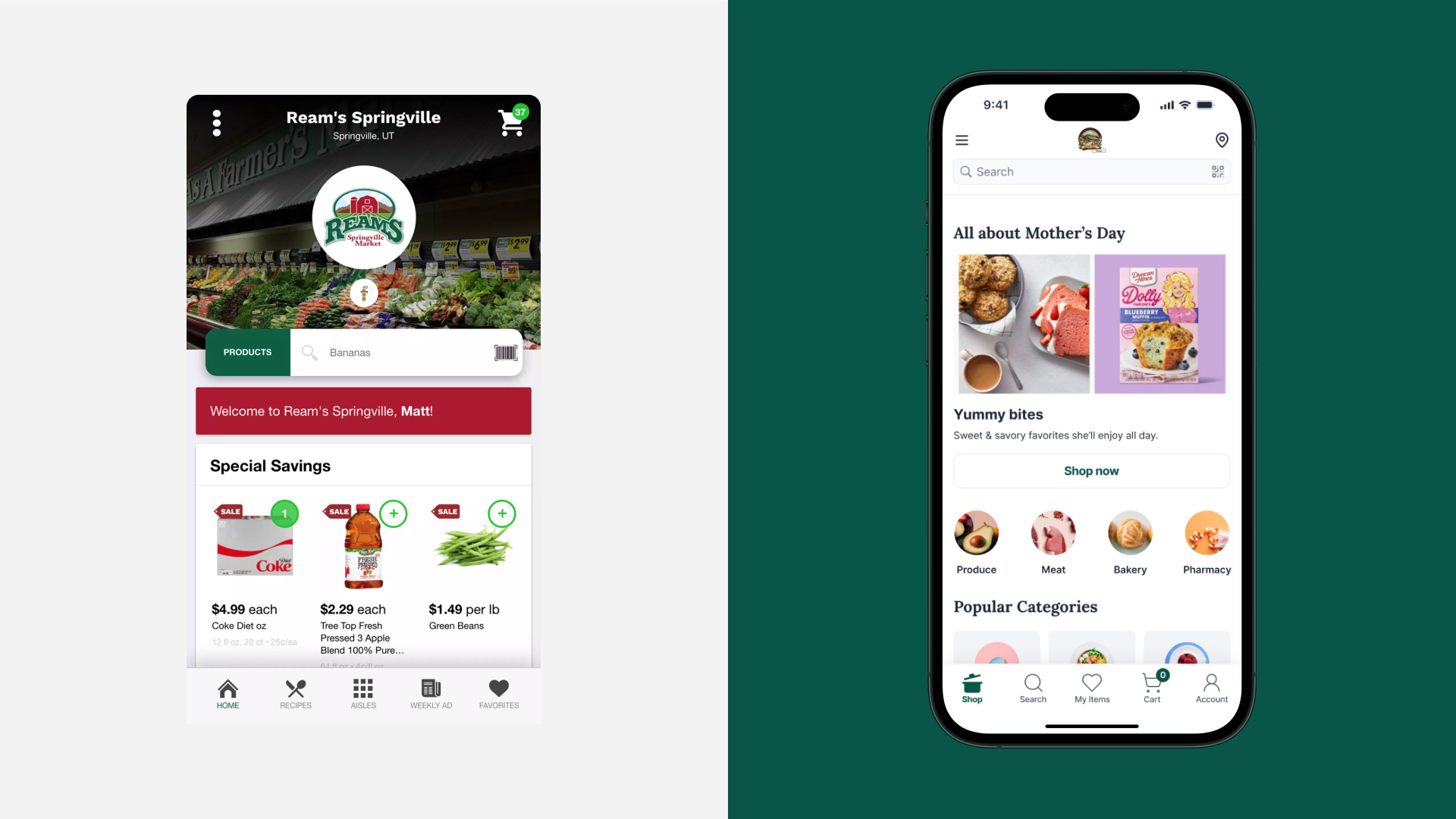 Before and after comparison of the mobile app.