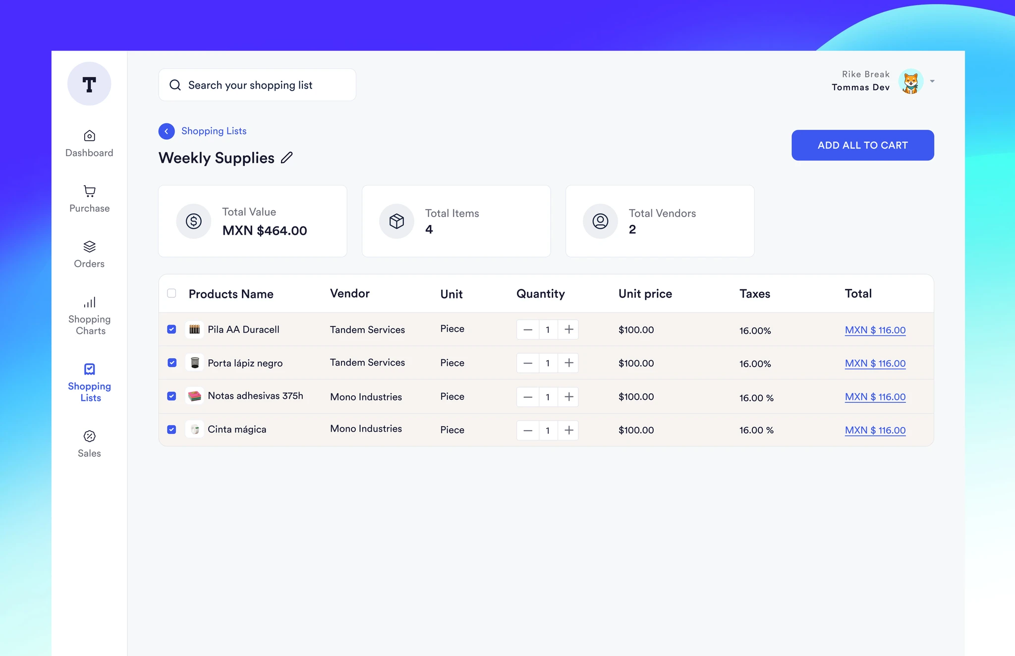 Smart recommendations and recurring order templates
