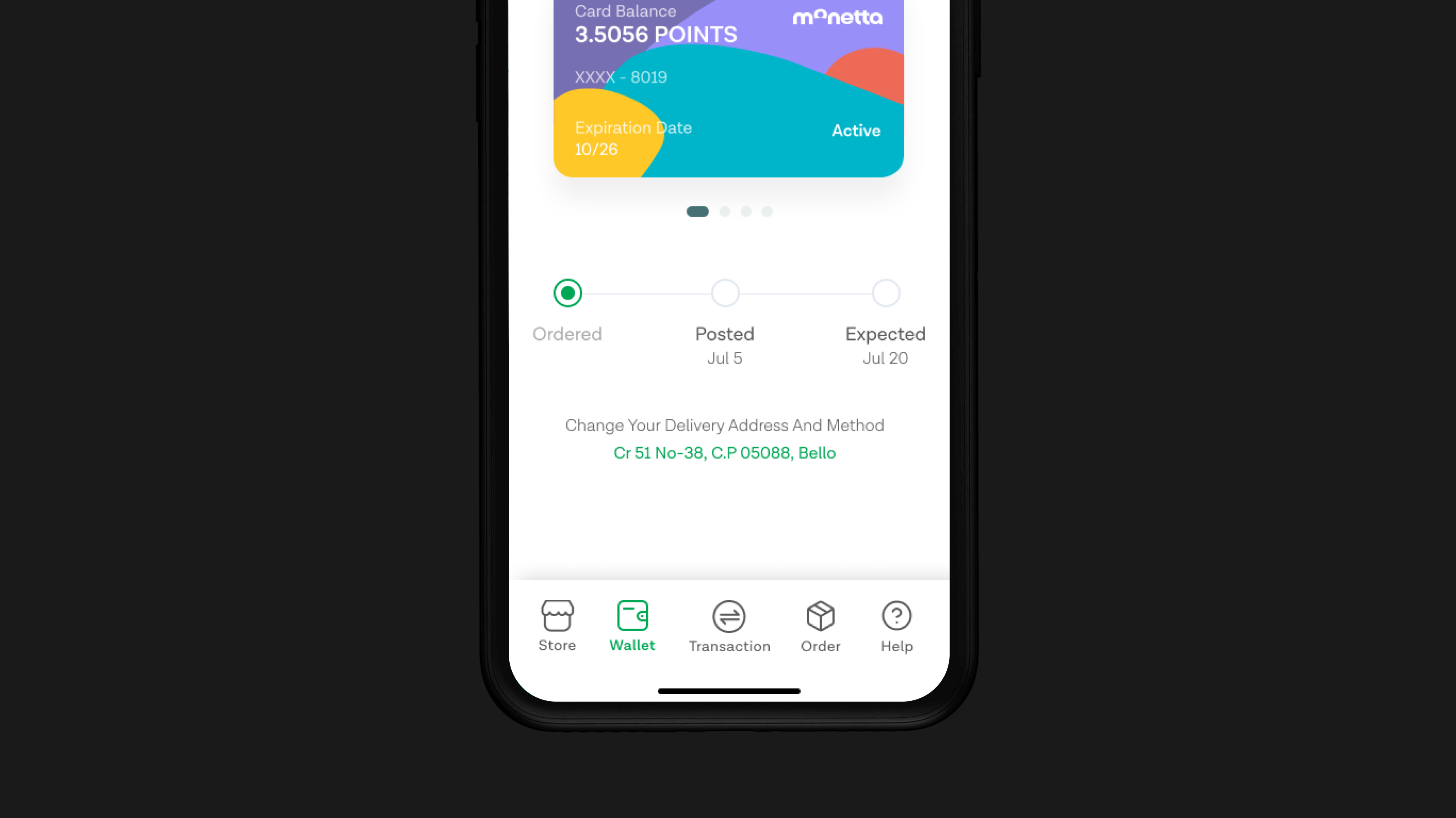 Monetta card tracking