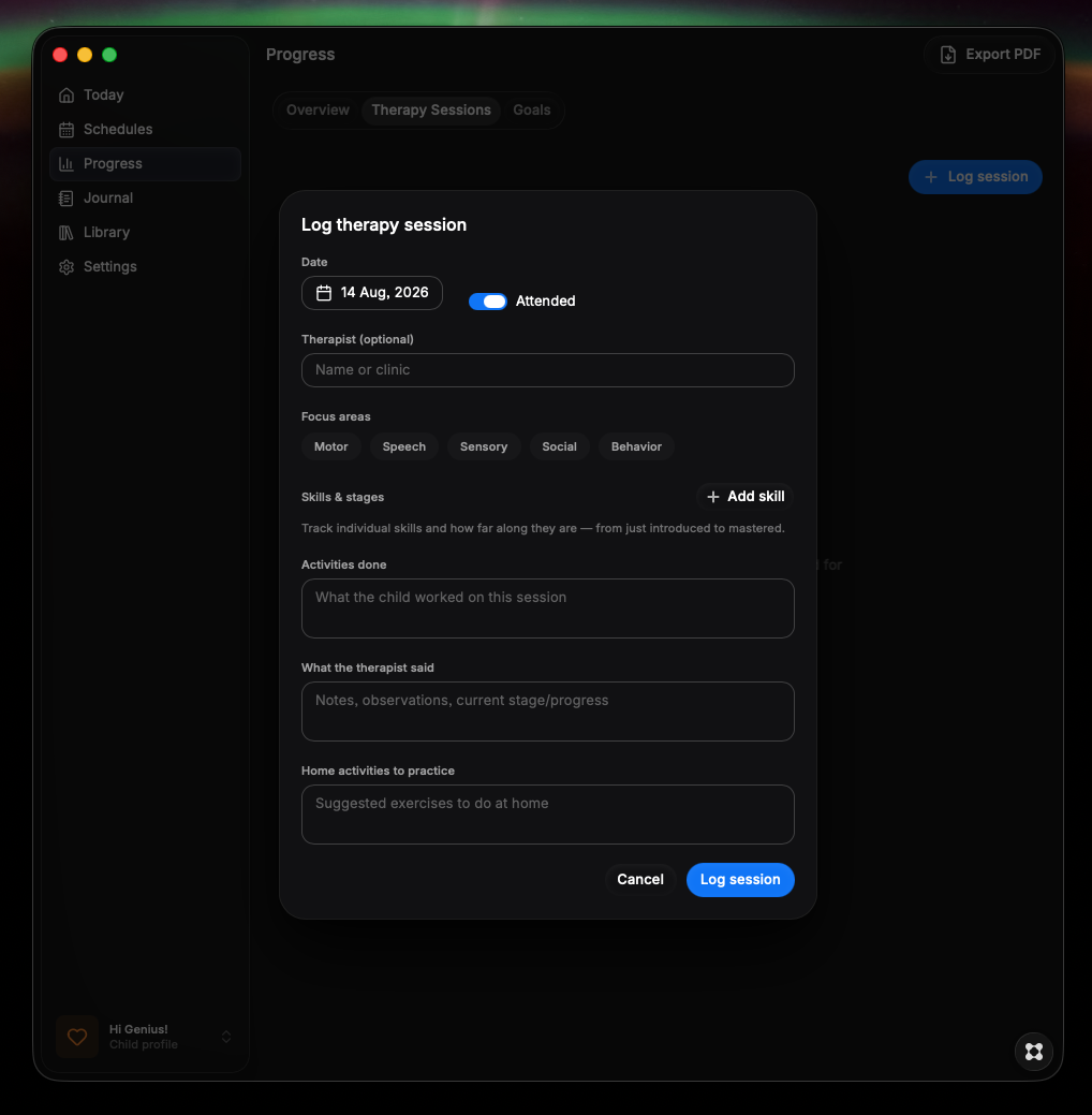 New routine editor with a name field, time of day set to Morning, eight color dot choices with orange selected, day-of-week toggles all selected showing Every day, and a Steps section with drag to reorder, No steps yet message, and an Add first step button.