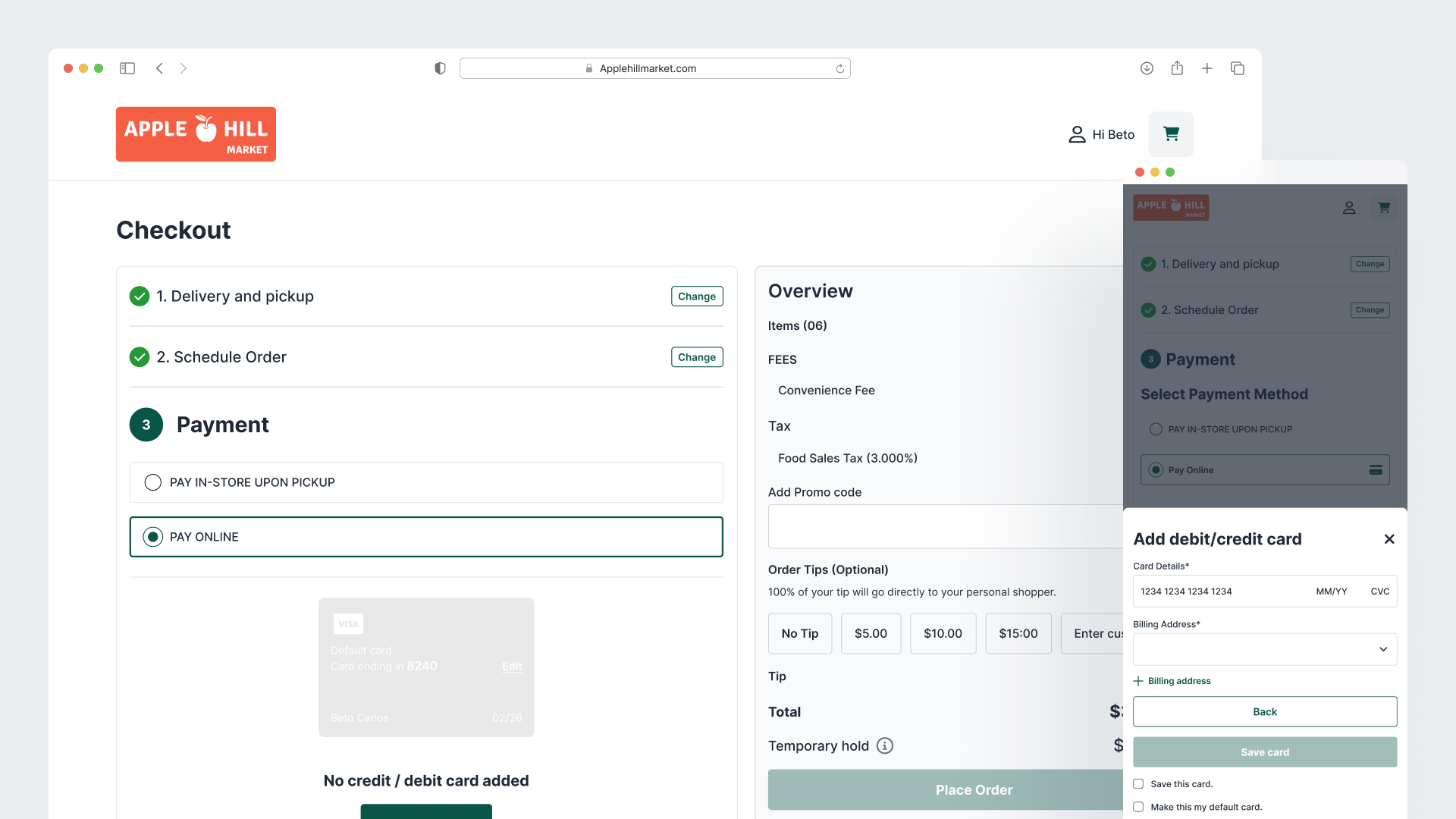 Payment step in checkout.