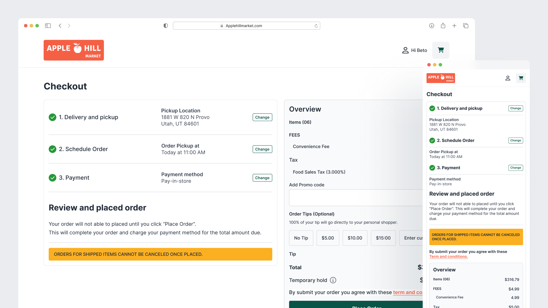 Order review step.